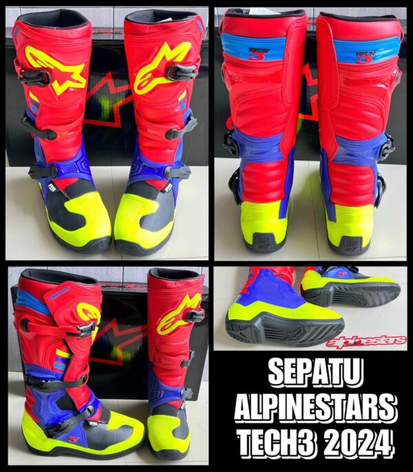 Sepatu Alpinestars Tech 3 Bright Red Dark Blue Yellow Fluo